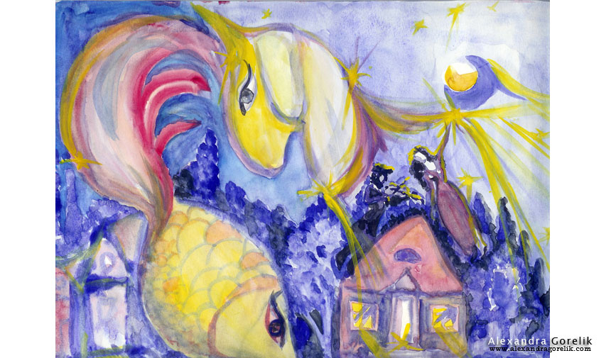 Александра Горелик. Фантазия на темы М.Шагала. Акварель Александра Горелик. Фантазия на темы М.Шагала. Акварель